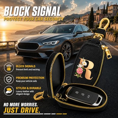 Car Key Bag Keychain Protective Cover with Zipper Key Case for Men and Women - color: Letter S