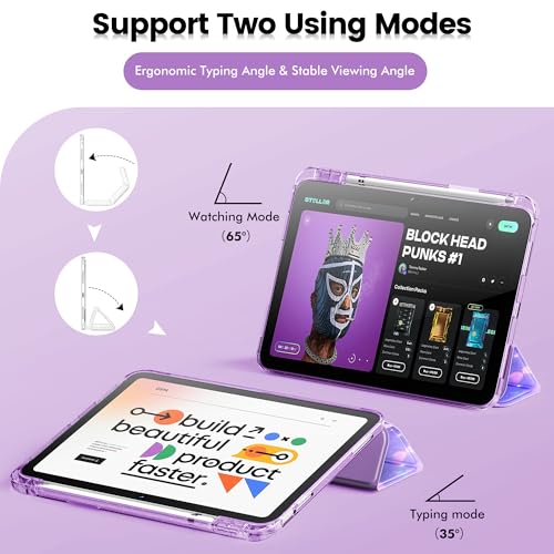 INFILAND Glitter Case for iPad A16 11th/10th Generation 11/10.9 Inch | 2025/2022 Sparkly Clear Cute Protective Cover Back with Pencil Holder For Kids Girls Purple Flutter - color: Purple Flutter
