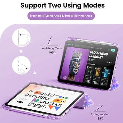 INFILAND Glitter Case for iPad A16 11th/10th Generation 11/10.9 Inch | 2025/2022 Sparkly Clear Cute Protective Cover Back with Pencil Holder For Kids Girls Purple Flutter - color: Purple Flutter