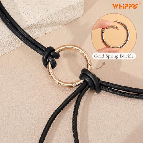 WHIPPY Women Skinny Leather Belts for Dresses Boho Thin Leather Knotted Waist Belt - color: Black, size: Fit Waist Size up to 53"