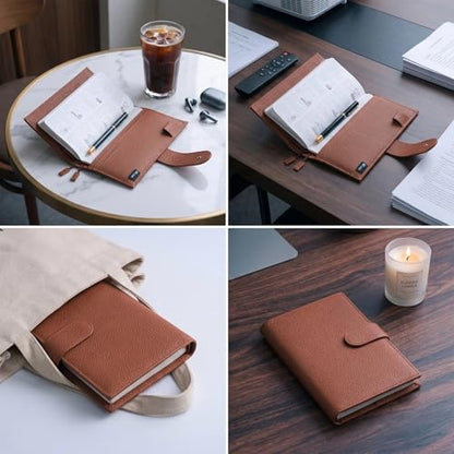 Leather Planner Cover for Hobonichi Weeks & Weeks Mega, Pebbled Genuine Leather Notebook Cover, Slim Planner Case with Pen Loop, Card Slots, Bookmarks & Back Pocket(Brown) - color: BROWN