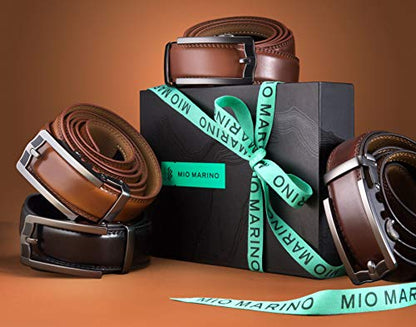 Marino Men’s Genuine Leather Ratchet Dress Belt With Automatic Buckle, Enclosed in an Elegant Gift Box - color: Cocoa, size: Adjustable from 28" to 44" Waist