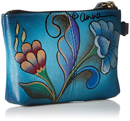 Anna by Anuschka Women's Hand Painted Leather Coin Pouch Purse - color: Portuguese Parrot Denim