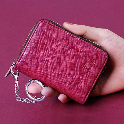 FurArt Zipper Wallet Women RFID Credit Card Holder keychain Wallet | ID Window RFID Blocking Compact Small business 15/16 slots - color: Burgundy