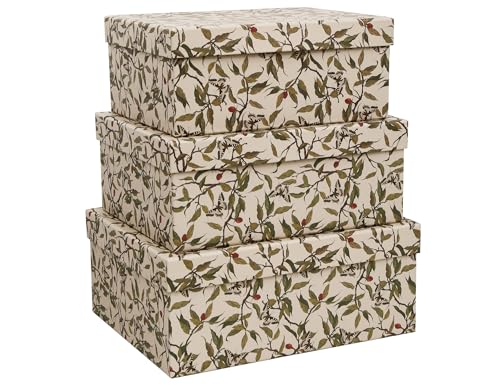 3-Piece Decorative Storage Boxes with Lids, Botanical Leaf & Butterfly Design, Vintage-Inspired Paperboard Keepsake Box Set for Photos, Memories & Decorative Storage - color: Butterfly