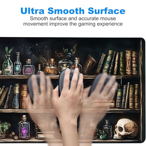 Desk Pad, Black Academia Fantasy Bookshelf Goth Skull XL Gaming Mouse Pad with Stitched Edges,Non-Slip Waterproof Rubber Base Large Desk Mat for Keyboard and Mouse 31.5"x11.8" - color: Colour12, size: X-Large