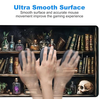 Desk Pad, Black Academia Fantasy Bookshelf Goth Skull XL Gaming Mouse Pad with Stitched Edges,Non-Slip Waterproof Rubber Base Large Desk Mat for Keyboard and Mouse 31.5"x11.8" - color: Colour12, size: X-Large