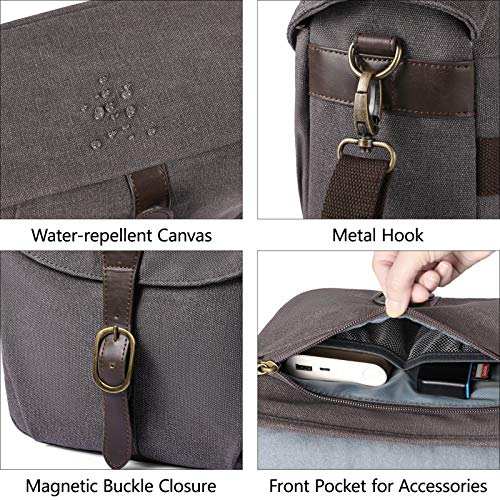 BAGSMART Canvas Crossbody Camera Bag with Rain Cover for Women Men, Gray | SLR DSLR Camera Case, Compact Camera Shoulder Bag - color: 03-Gray