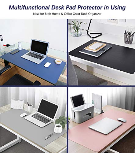 Office Desk Mats Pad Table Protector 16 X 32 Inch PU Leather Desk Blotters on Top of Desks Computer Laptop Keyboard Mouse Pad Organizer Double Side Desktop Cover Writing Mat for Girl Kids Blue/Yellow