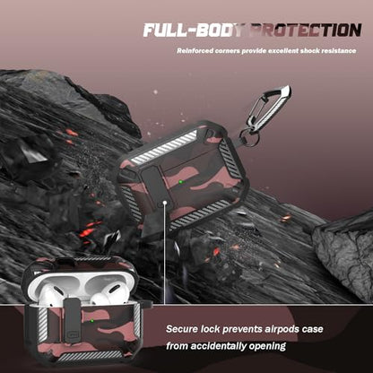 for AirPods Pro 2 Case Carbon Fiber Series, Red | Compatible with Apple AirPods Pro 2nd/1st Generation Case with Lock Cleaner Kit & Carabiner - color: CF-Red Camo, size: AirPods Pro 2 Case
