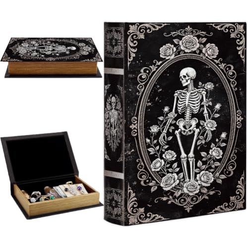 Gothic Book Storage Box 9.1 x 5.9 x 2 Inch Faux Book Boxes Skeleton Rose Pattern Decorative Storage Organizers for Jewelry Trinkets Wedding Hobby Keepsake Photos Home Bookshelf Decoration - color: Skeleton-1