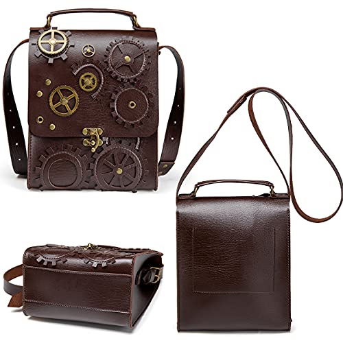 Messenger Bag Leather Retro Briefcase Steampunk Crossbody Shoulder Purse Satchel for Women Lolita Gothic Costume Accessory - color: B-029