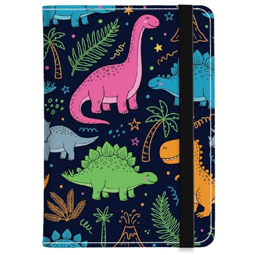 PU Leather Passport Holder Cover 5.9×4.3 Inch with Credit Card Slot Boarding Pass Slot Combo Blocking Passport Holder Wallet Cover Case for Travel Boarding Essentials(Cartoon Dinosaur) - color: Cartoon Dinosaur