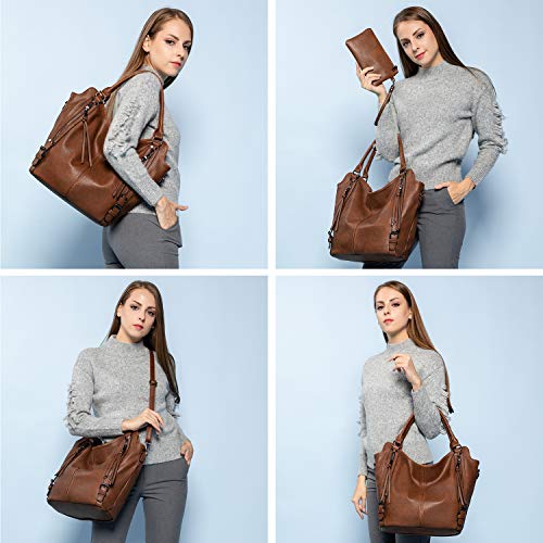 Tote Bag for Women PU Leather Shoulder Bags Fashion Hobo Bags Large Purse and Handbags with Adjustable Shoulder Strap - color: Brown