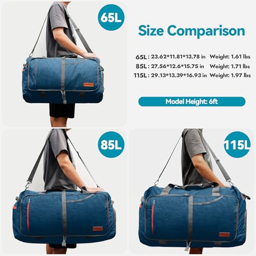 65L Travel Duffel Bag, Foldable Weekender Bag with Shoes Compartment for Men Women Water-proof & Tear Resistant (Aegean Blue, 65L) - color: Aegean Blue, size: 65L