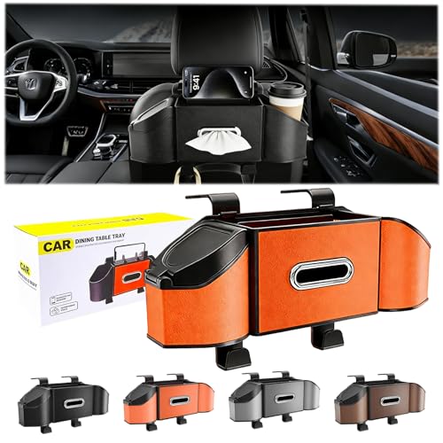 2026 Upgrade 4-in-1 Car Organizer Back Seat, Leather Multifunctional Car Organizer and Storage Box with Cup Holders for Hold Phone, Snacks, Drinks, Handbag, Keep Your Ride Clean & Organized (Orange) - color: Orange