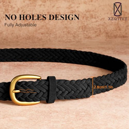 XZQTIVE Women’s Braided Suede Belt – Adjustable Woven Waist Belt with Gold Buckle for Dresses, Jeans & Casual Outfits - color: Black, size: Small: fits waist from 28"-33"