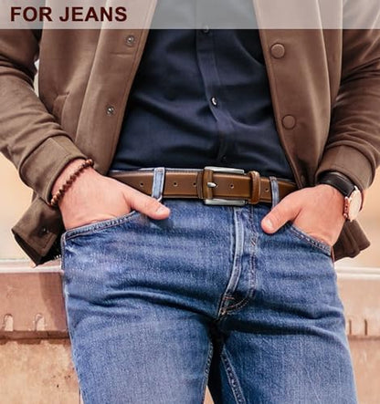 BULLIANT Men Belt Multi Pack,Leather Belt For Gift Men Golf Dress Casual Jean 7Holes 1 3/8" - color: Retro Red Brick4150, size: 40"-42"Waist Adjustable