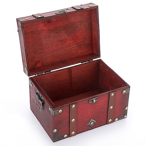 ELLDOO Vintage Treasure Chest, Pirate Keepsakes Box for Gifts, Wooden Storage Box Decorative for Jewelry Pearl Trinkets Tarot Cards, Medium - size: Medium