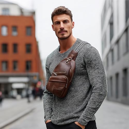 Sling Bag Set, PU Leather Sling Bag, Multi-Zipper Design for Travel, Outdoors, Valentine’s Day Gifts - color: 02-dbrown