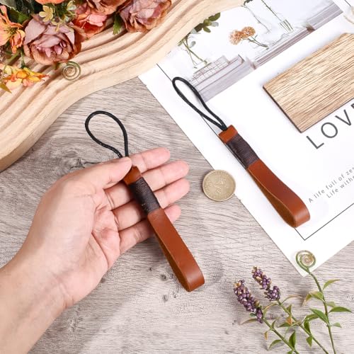 2PCS Brown Cowhide Lanyard Car Keychain Holder Rope Strap Genuine Leather Car Key Fob Keychain Handmade Lightweight Soft Full Grain Leather Keyring Accessories for Men Women - color: Brown