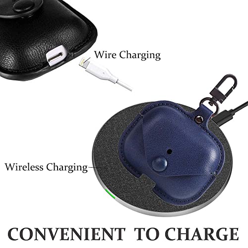 Genuine Leather Case Compatible with AirPods Pro Case 2nd/1st Gen (2023/2022/2019), VOMA Protective Cover for Apple AirPods Pro 2/Pro Wireless Charging Case with Keychain and Snap Lock Navy - color: #Navy