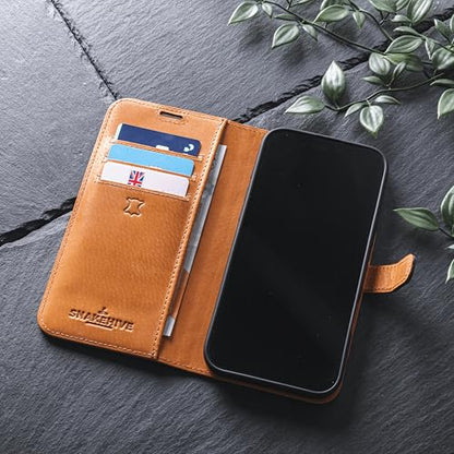 Snakehive Leather Wallet for iPhone 16 Pro Max - Real Leather Wallet Phone Case - Genuine Leather with Viewing Stand and 4 Card Holder - Flip Folio Cover with Card Slot (Black) - color: Black, size: iPhone 16 Pro Max