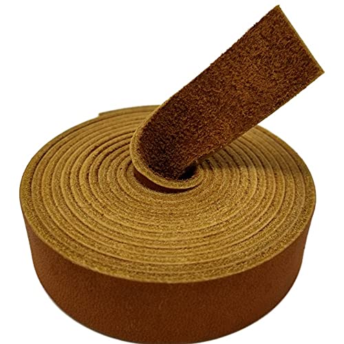 Genuine Leather Strap | 72” Long x 1/2” Wide x 1/8 Inch Thick (7-8oz) | Leather Strips for Crafts, Belts, Jewelry & DIY Projects | Tan | 72" L x 1/2" W x 1/8" Thick | Suede Backing | Leather Craft Supplies | Easy to Cut & Stitch | DIY Projects & Repairs |
