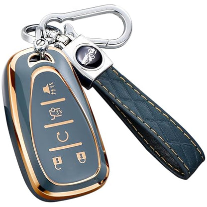 Key Fob Cover for Chevy - Premium Soft TPU Shell Full Protection Case with Keychain, Fits Equinox Malibu Traverse Cruze Blazer Camaro Trailblazer Spark Sonic Volt Bolt Trax, Gray 5-Button - color: Gray, size: 5 Buttons