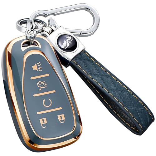 Key Fob Cover for Chevy - Premium Soft TPU Shell Full Protection Case with Keychain, Fits Equinox Malibu Traverse Cruze Blazer Camaro Trailblazer Spark Sonic Volt Bolt Trax, Gray 5-Button - color: Gray, size: 5 Buttons