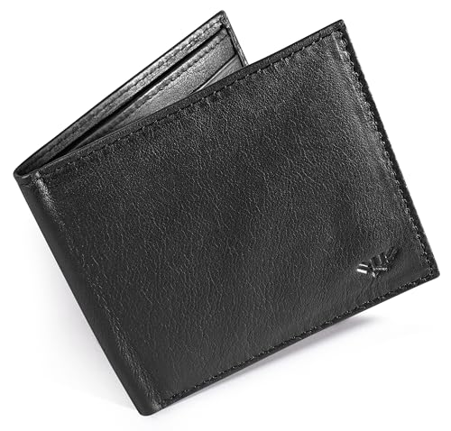 Leather Wallet for Men, Gifts for Men, Handcrafted Minimalist Mens Slim Bifold Wallet, Anti-Theft RFID Blocking Wallet for Men's, Bi-fold -Black - color: Black, style: Bifold