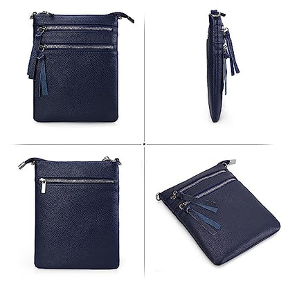 befen Small Genuine Leather Crossbody Purses for Women Trendy Travel Shoulder Handbags with Multiple Zipper Pockets - color: Navy Blue