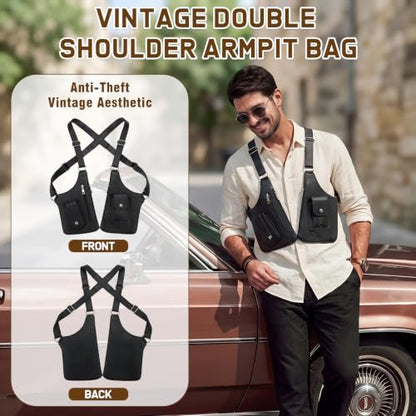 Double Shoulder Armpit Bag for Men, 2026 Upgraded Anti-Theft Underarm Shoulder Holster Bag with Adjustable Strap, Hidden Phone Wallet Pocket, Multi-Pocket Outdoor Travel Daily Commute Pouch