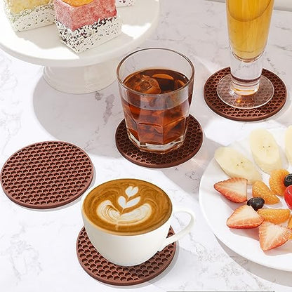 TWTLi Silicone Coasters Set of 8 with Holder — Non-Slip Drink Coasters for Coffee Table, Home Bar & Kitchen, Protects Wood & Marble Surfaces from Water Rings, Dishwasher Safe (Brown) - color: Brown, size: 8 Pcs
