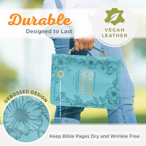 Christian Art Gifts Women's Fashion Bible Cover Strength and Dignity Proverbs 31:25, Teal Faux Leather, XL - size: Extra Large
