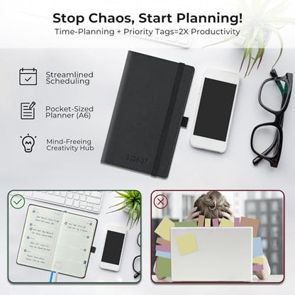 Weekly Monthly 2026-2027 Planner (July 26-Dec 27),6.5"x3.75" | 18 Months Agenda Plan with Month Tabs & Pocket,Expenses/Note Pages, Academic Calendar with Vegan Leather Cover,Black - color: Black, size: Pocket-6.5" x 3.75"