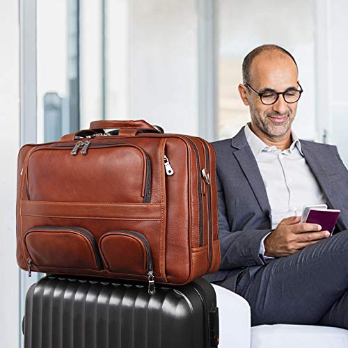 Business Travel Briefcase Genuine Leather Duffel Bags for Men Laptop Bag fits 15.6 inches Laptop - color: Light Brown