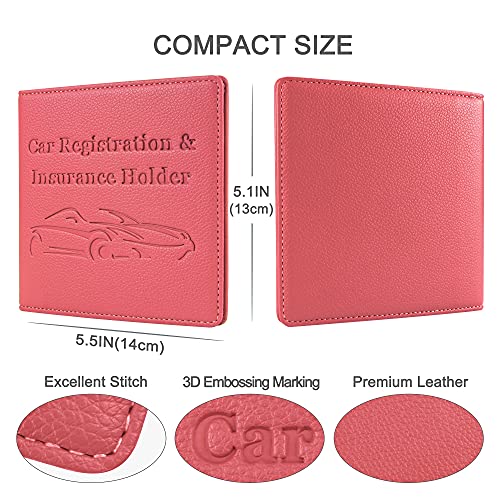 Car Registration and Insurance Holder, Premium PU Leather Vehicle Glove Box Car Organizer Men Women Wallet Accessories Case for ID, Driver's License - Pink - color: Pink