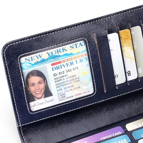 SENDEFN Womens Wallet RFID Blocking Card Holder Large Leather Wristlet - color: 1-Wax-Blue-3