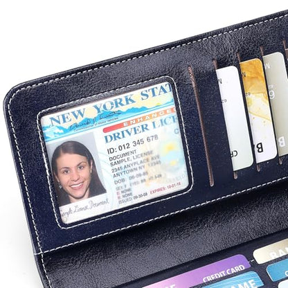 SENDEFN Womens Wallet RFID Blocking Card Holder Large Leather Wristlet - color: 1-Wax-Blue-3