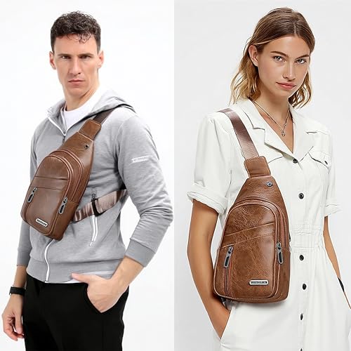 Sling Bag Set, PU Leather Sling Bag, Multi-Zipper Design for Travel, Outdoors, Valentine’s Day Gifts - color: Light Brown