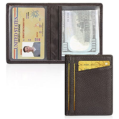 Unaone Slim Minimalist Wallet - Premium Leather RFID Blocking Front Pocket Wallets with 8 Card Slots and 2 ID Window, Dark Coffee - color: Coffee Brown