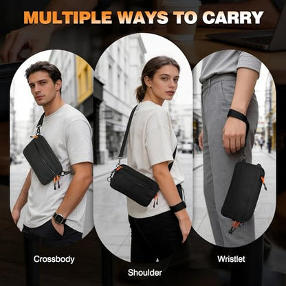 Wristlet Wallet for Women, 4-in-1 RFID Blocking Small Crossbody Bag for Men - color: Black