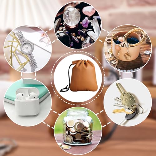 4.7 Inch Mini Genuine Leather Drawstring Coin Purse Vintage Leather Change Bag Cowhide Jewelry Storage Pouch Waterproof Dice Holder Bag for Men Women Earphone Earring Money - style: Style 2