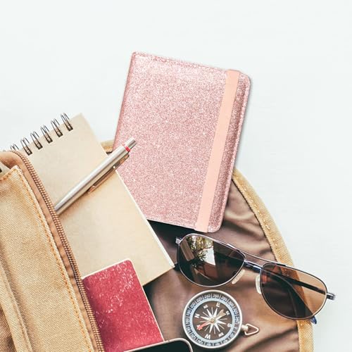 ACdream Unisex Faux Leather Passport and Vaccine Card Holder, Glitter Rose, RFID Blocking, Protects Valuable Information - color: *Glitter Rose, style: Passport Holder - Elastic Band Closure