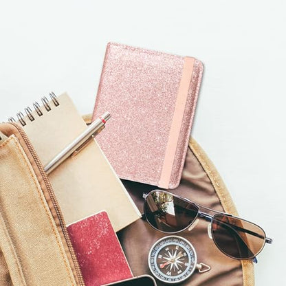 ACdream Unisex Faux Leather Passport and Vaccine Card Holder, Glitter Rose, RFID Blocking, Protects Valuable Information - color: *Glitter Rose, style: Passport Holder - Elastic Band Closure