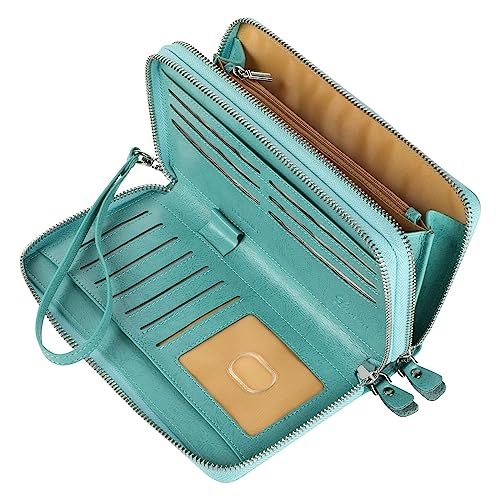 Lavemi Small Compact Women Wallet RFID Blocking Genuine Leather Bifold Purse with ID Windows - color: 2-waxed Tiffany Blue, size: One Size