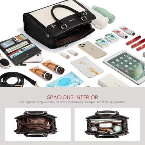 LOVEVOOK Purses and Handbags for Women, Tote Shoulder Bag Satchel Purse and PU Leather Top Handle for ladies - color: Black-white