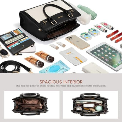 LOVEVOOK Purses and Handbags for Women, Tote Shoulder Bag Satchel Purse and PU Leather Top Handle for ladies - color: Black-white