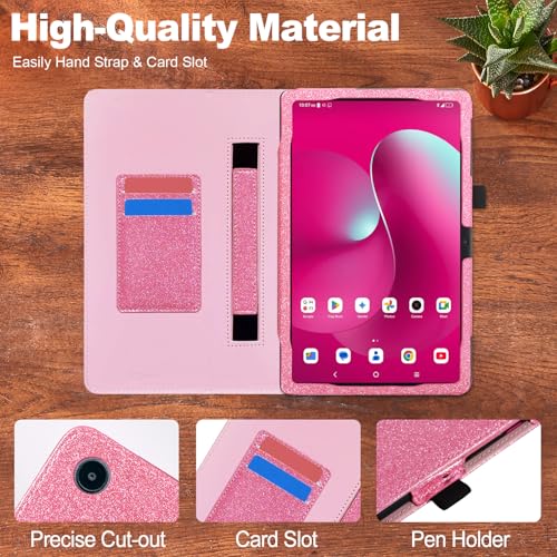 ACdream Case for T-Mobile Revvl Tab 2 10.1" Tablet 2025 Model:9185W(NOT FIT 2023 Revvl Tab 5G 10.36"), Folio Protective Slim Cover Leather Case,Magnetic Closure, Hand Strap, Card Slots, Glitter Pink - color: ***Glitter_Pink